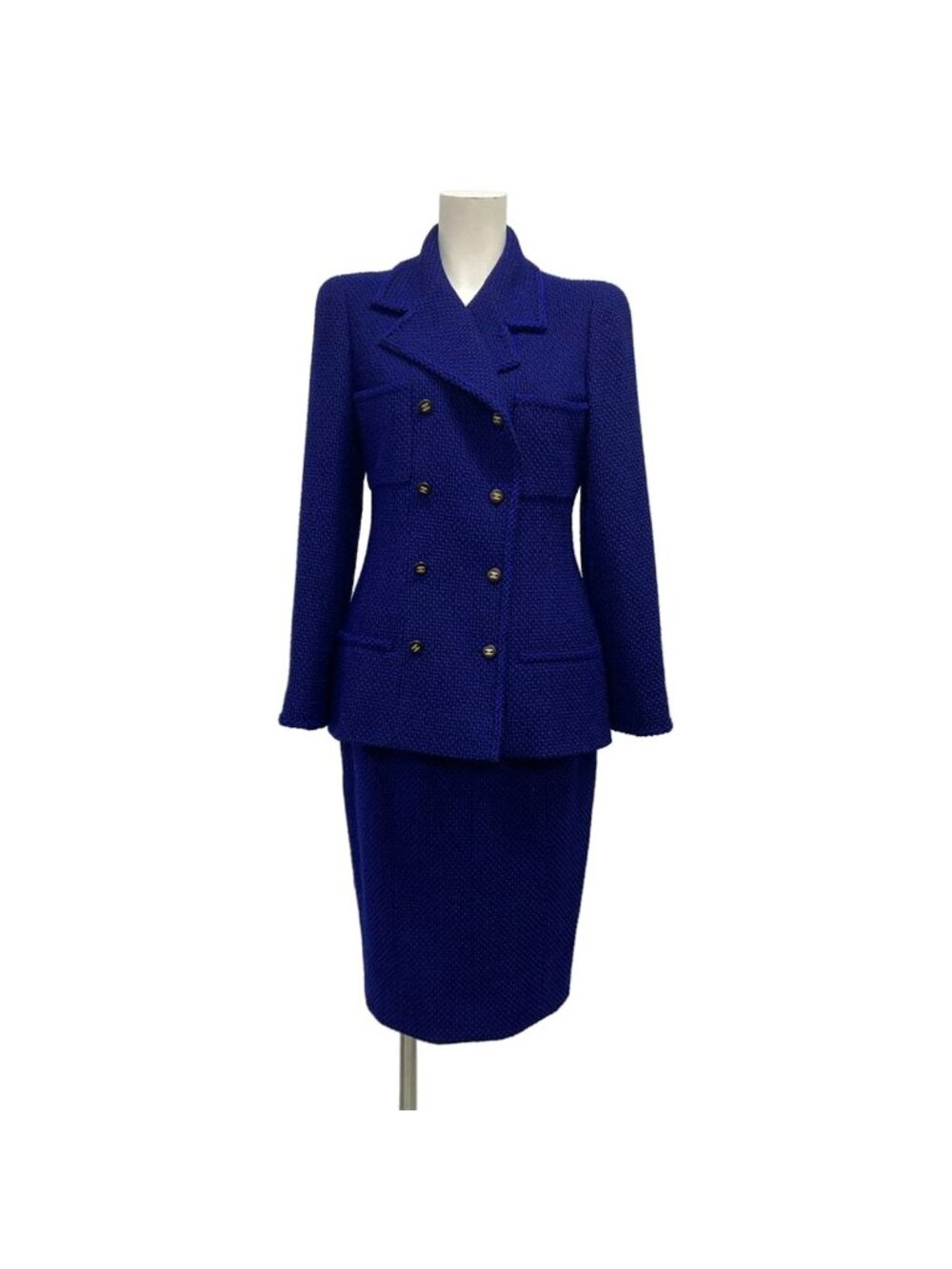 Chanel Skirt Suit Blue Black Tweed Boutique Coco Button Wool